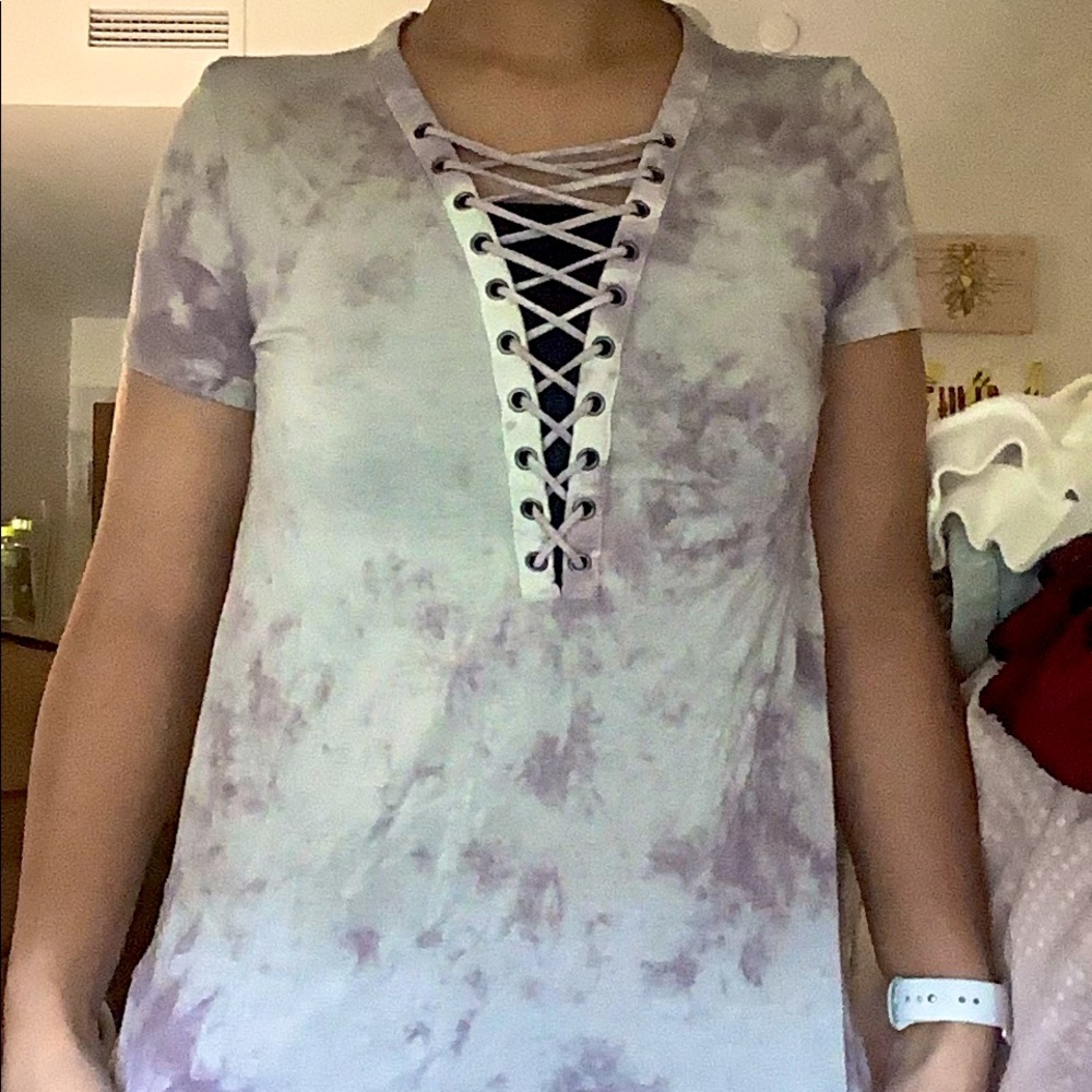 Purple tie dye lace-up t-shirt